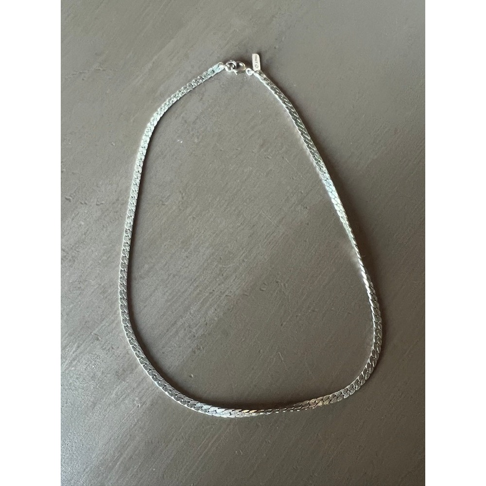 Monet Herringbone Chain Necklace 14" Silver Tone Vintage Flat Snake Link Choker